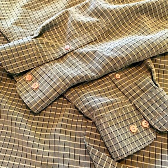 HAGGAR DRESS SHIRT MEN’S XXL TAN BROWN LONG SLEEVE BUTTON UP POCKET. - Picture 7 of 12